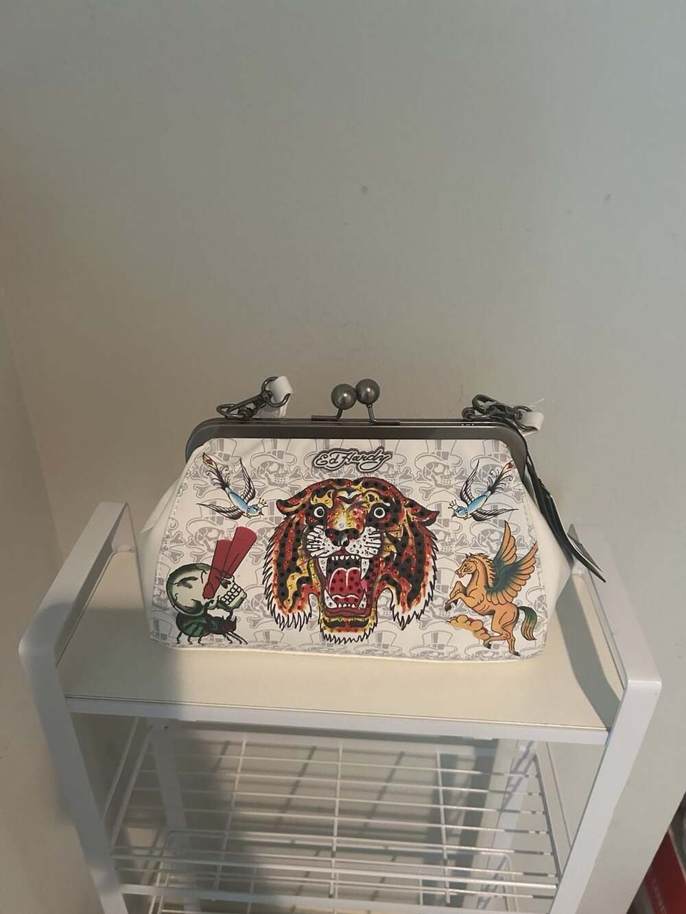 Ed Hardy Tiger Tattoo Graphic Tote Handbag White New With Tags